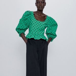 Zara polka dot puff sleeve blouse